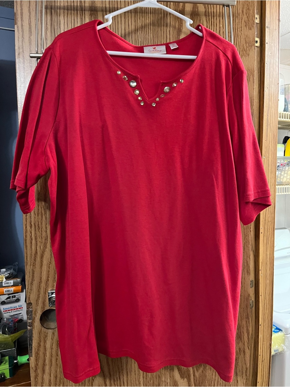 Quacker Factory Red Short Sleeve Tee with Stud Accent